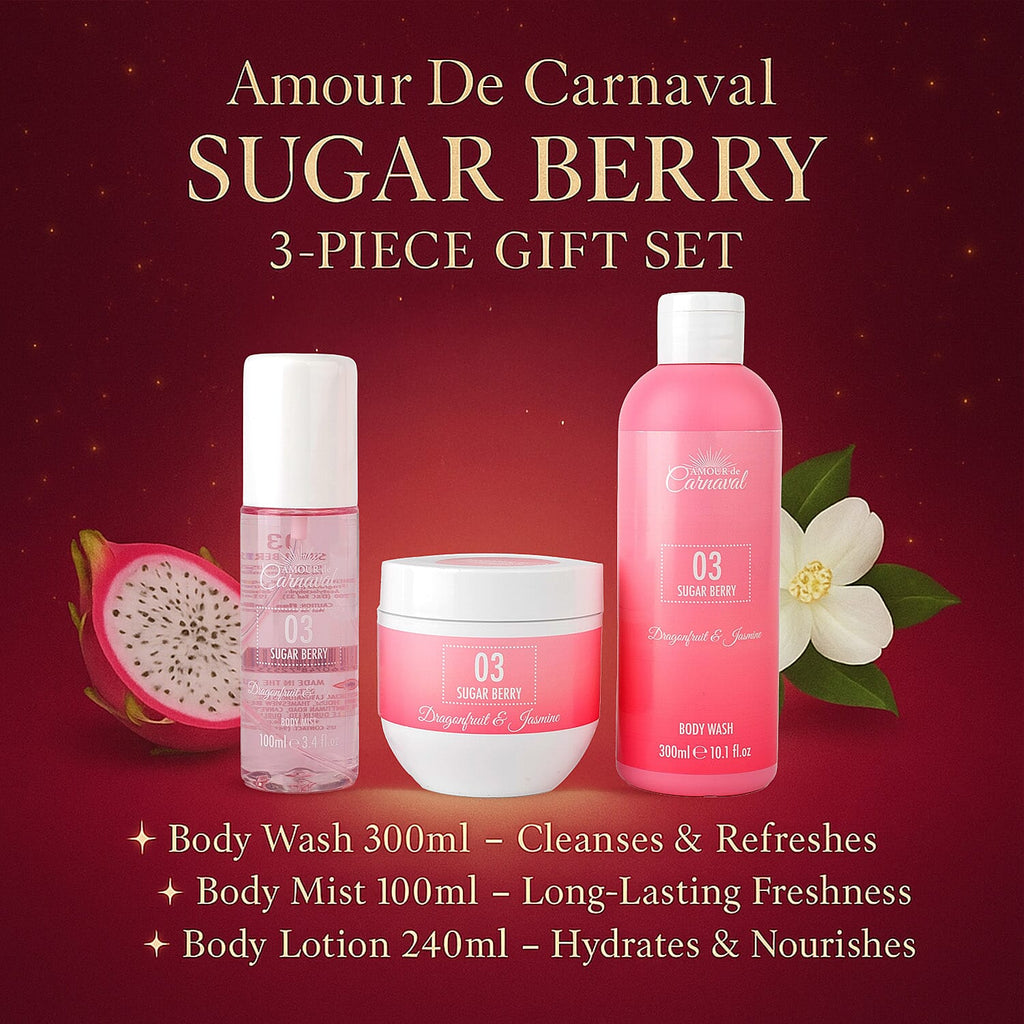 Laurelle Amour De Carnaval - Sugar Berry Luxurious 3 Piece Gift Set (300mL Body Wash, 100mL Body Mist, 240mL Body Lotion) - Dragonfruit & Jasmine Scent