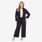 Anamor Crepe Ruched Sleeve Lapel Blazer With Gold Button Detail (Size M) - Black
