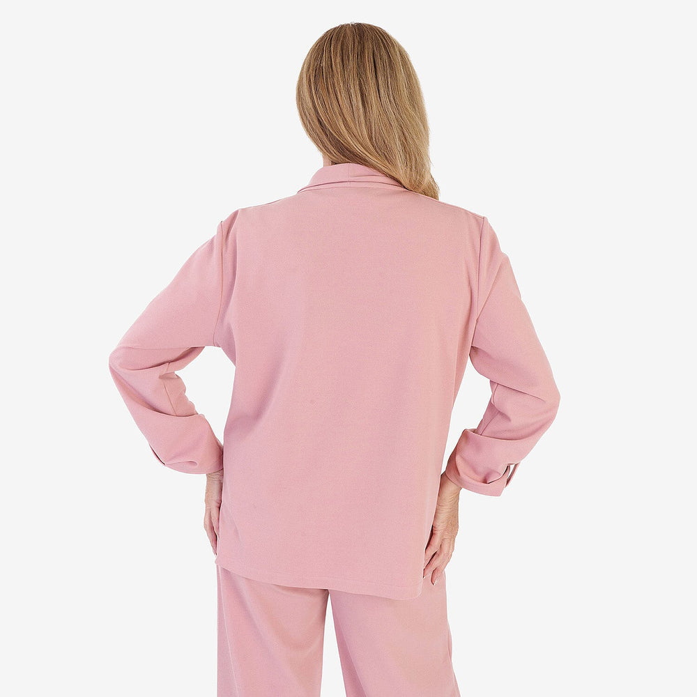 Anamor Crepe Ruched Sleeve Lapel Blazer With Gold Button Detail (Size M) - Dusty Pink