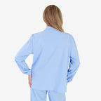 Anamor Crepe Ruched Sleeve Lapel Blazer With Gold Button Detail (Size M) - Pale Blue
