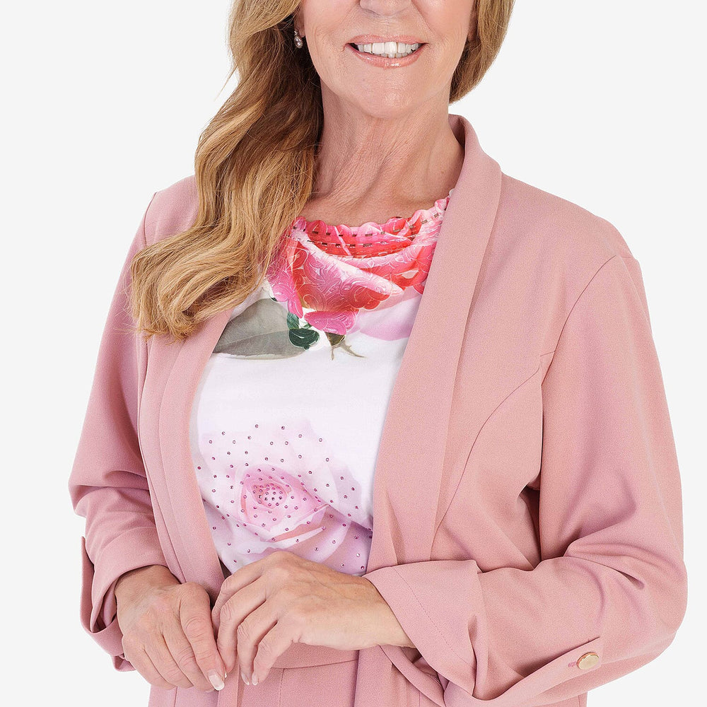 Anamor Crepe Ruched Sleeve Lapel Blazer With Gold Button Detail (Size S) - Dusty Pink