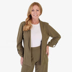 Anamor Crepe Ruched Sleeve Lapel Blazer With Gold Button Detail (Size XL) - Olive