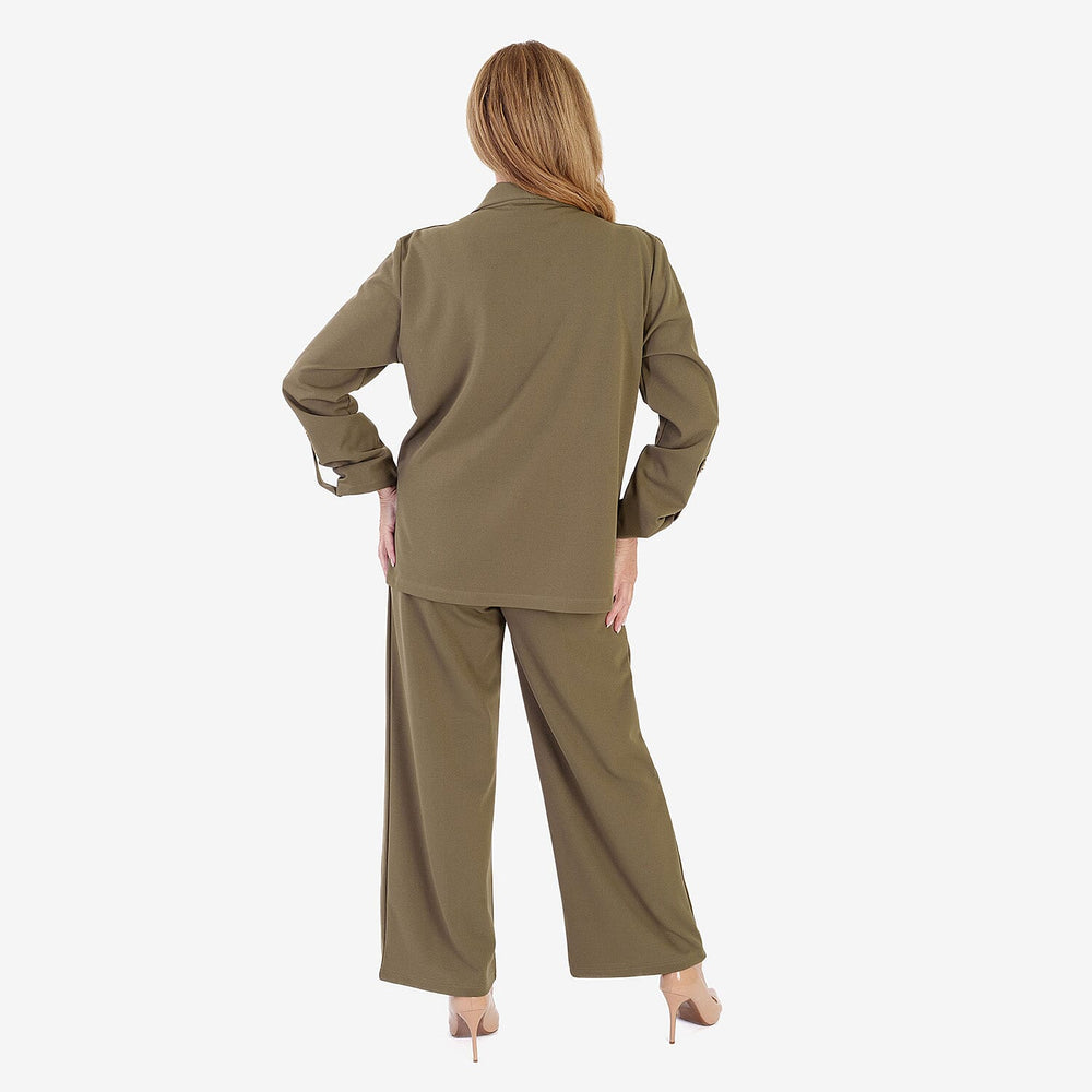 Anamor Crepe Ruched Sleeve Lapel Blazer With Gold Button Detail (Size XL) - Olive