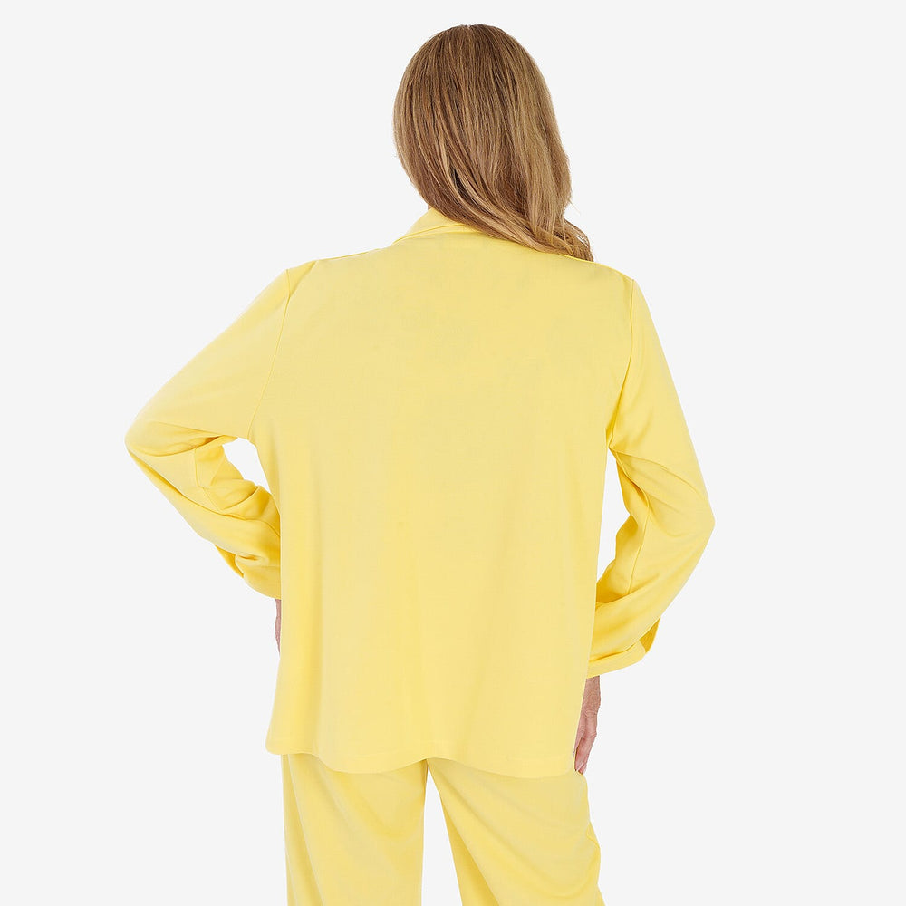 Anamor Crepe Ruched Sleeve Lapel Blazer With Gold Button Detail (Size XXL) - Lemon