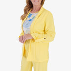 Anamor Crepe Ruched Sleeve Lapel Blazer With Gold Button Detail (Size XXL) - Lemon