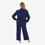 Anamor Crepe Ruched Sleeve Lapel Blazer With Gold Button Detail (Size XXL) - Navy