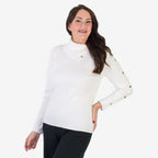 BLACK FRIDAY MEGA LAUNCH - Anamor Cable Knit Splitneck Jumper With Gold Button Sleeve (Size S) - Ivory