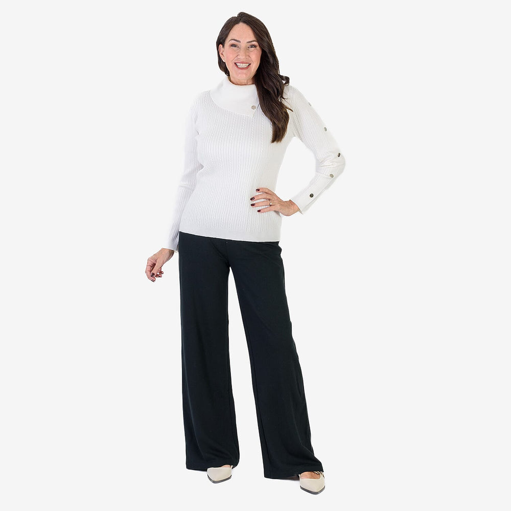 BLACK FRIDAY MEGA LAUNCH - Anamor Cable Knit Splitneck Jumper With Gold Button Sleeve (Size S) - Ivory