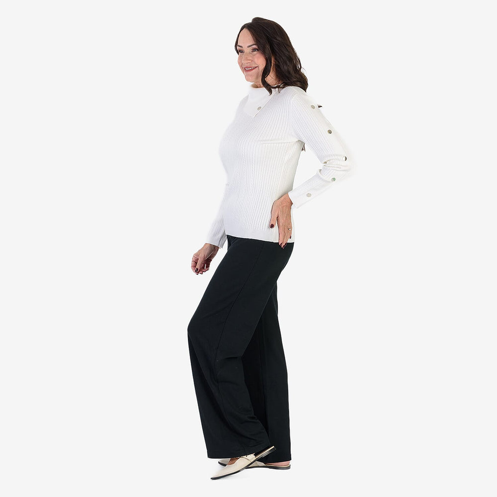 BLACK FRIDAY MEGA LAUNCH - Anamor Cable Knit Splitneck Jumper With Gold Button Sleeve (Size S) - Ivory
