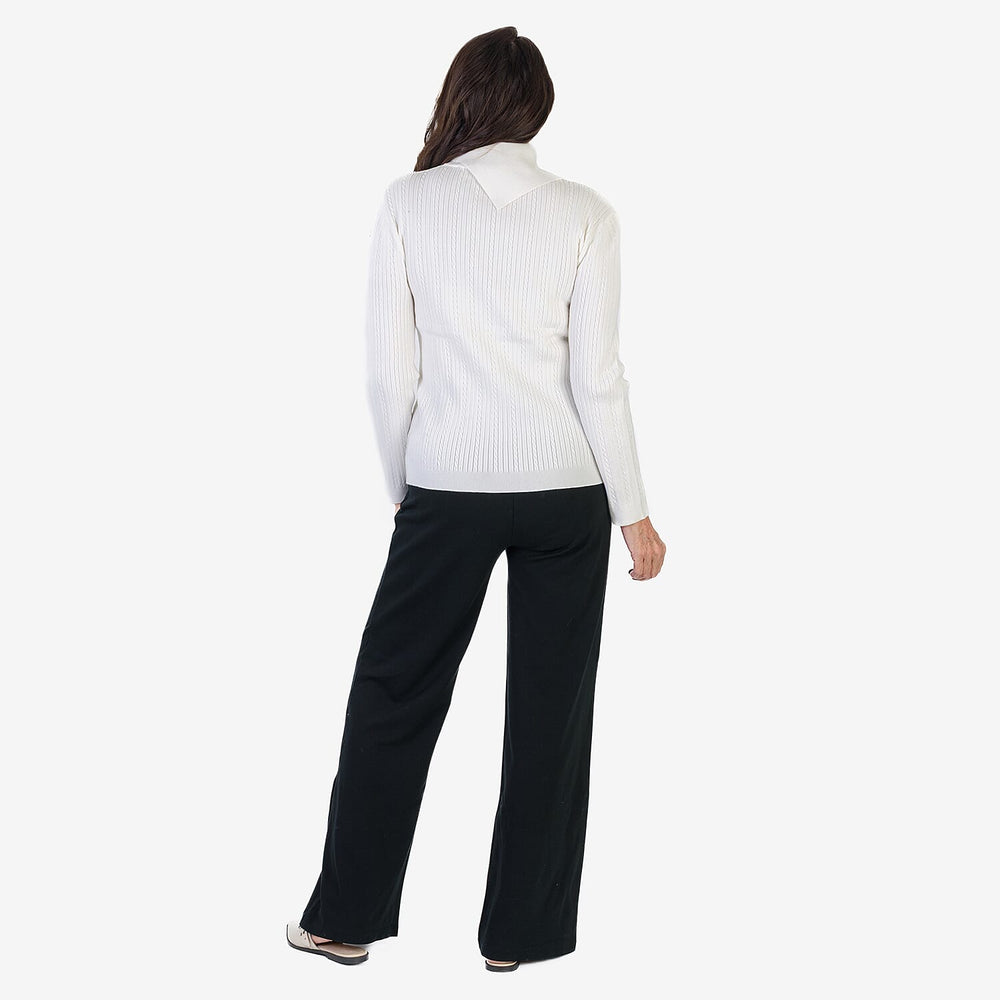 BLACK FRIDAY MEGA LAUNCH - Anamor Cable Knit Splitneck Jumper With Gold Button Sleeve (Size S) - Ivory