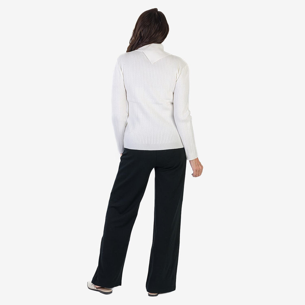 BLACK FRIDAY MEGA LAUNCH - Anamor Cable Knit Splitneck Jumper With Gold Button Sleeve (Size S) - Ivory