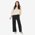 Anamor Crepe Pintuck Wideleg Trousers With Gold Button Detail (Size 12) - Black