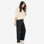 Anamor Crepe Pintuck Wideleg Trousers With Gold Button Detail (Size 12) - Black