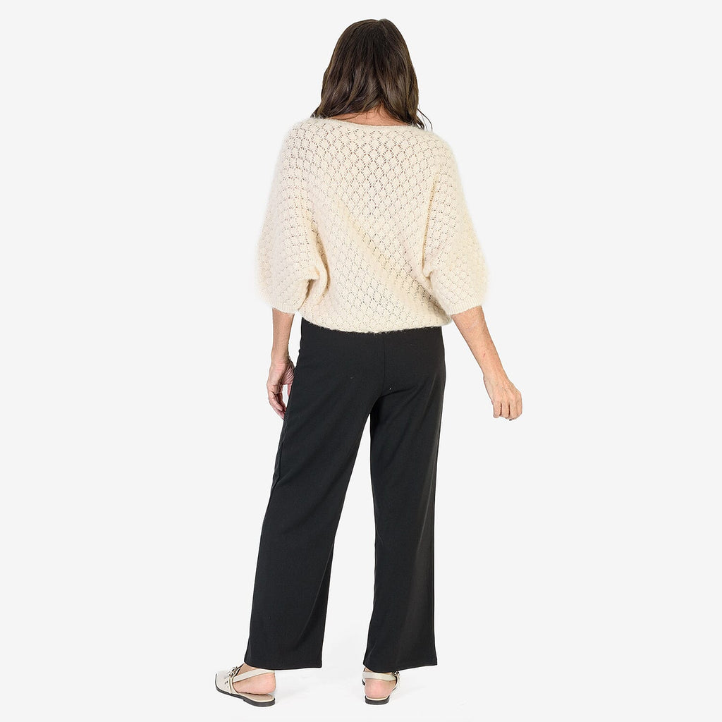Anamor Crepe Pintuck Wideleg Trousers With Gold Button Detail (Size 12) - Black