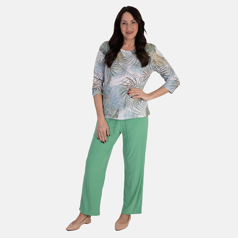Anamor Ity Ankle Grazer Trouser With Drawstring Waist (Size L-XL) - Aqua Leaf