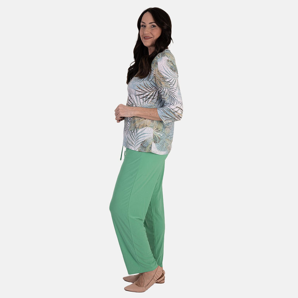 Anamor Ity Ankle Grazer Trouser With Drawstring Waist (Size L-XL) - Aqua Leaf