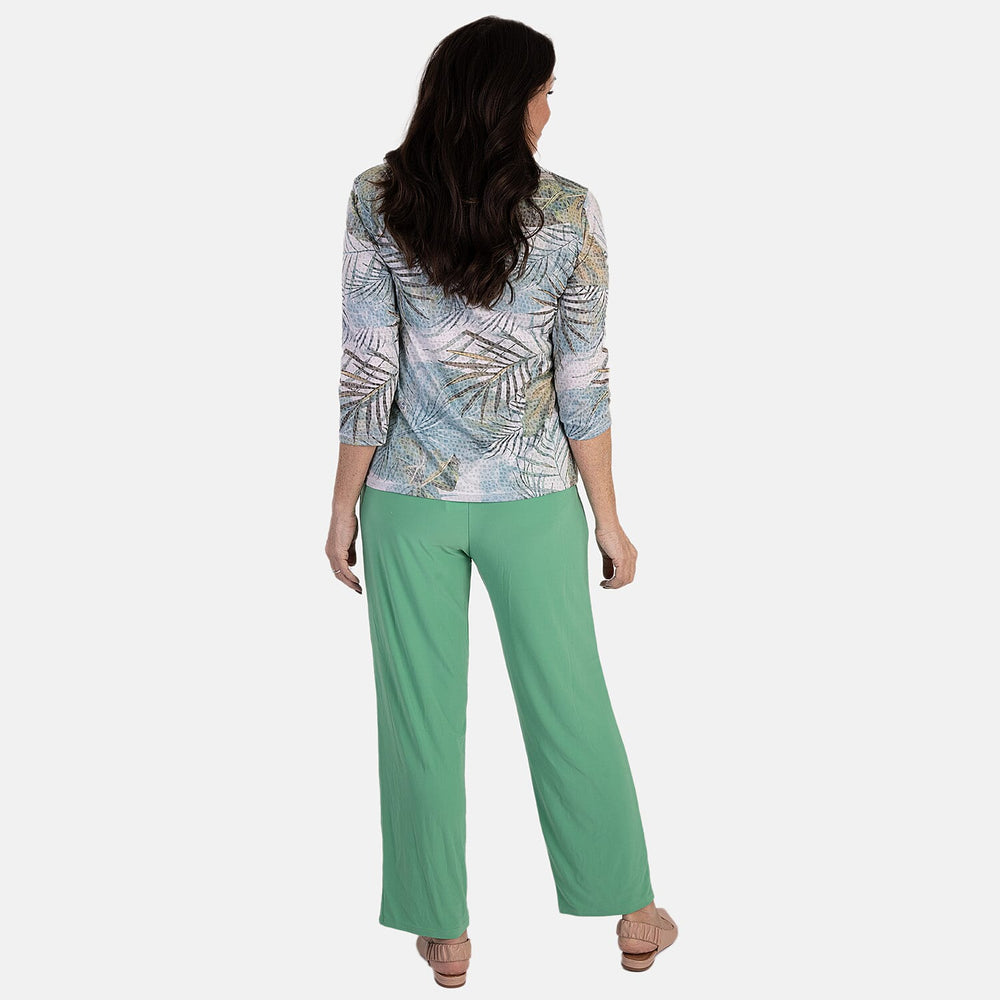 Anamor Ity Ankle Grazer Trouser With Drawstring Waist (Size M-L) - Aqua Leaf