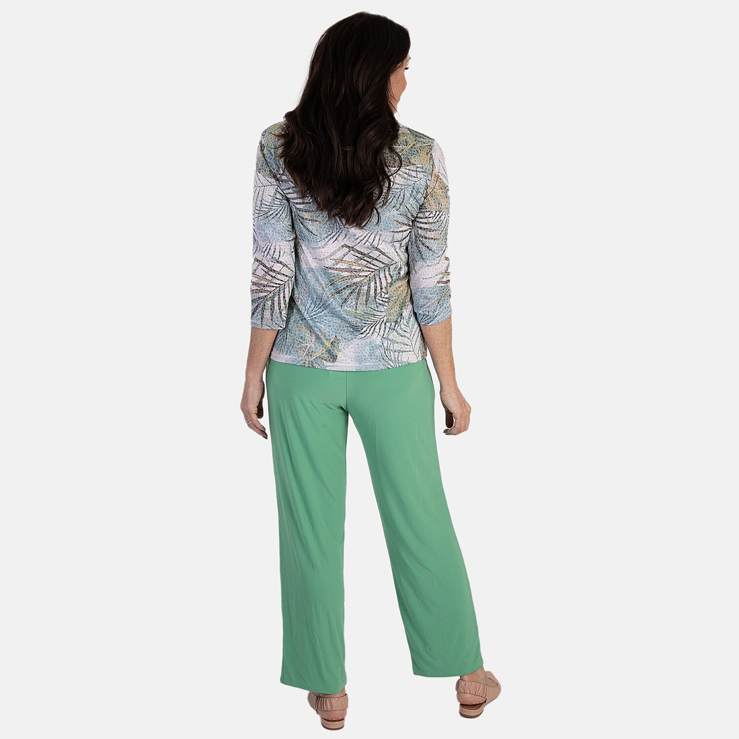 Anamor Ity Ankle Grazer Trouser With Drawstring Waist (Size S-M) - Aqua Leaf