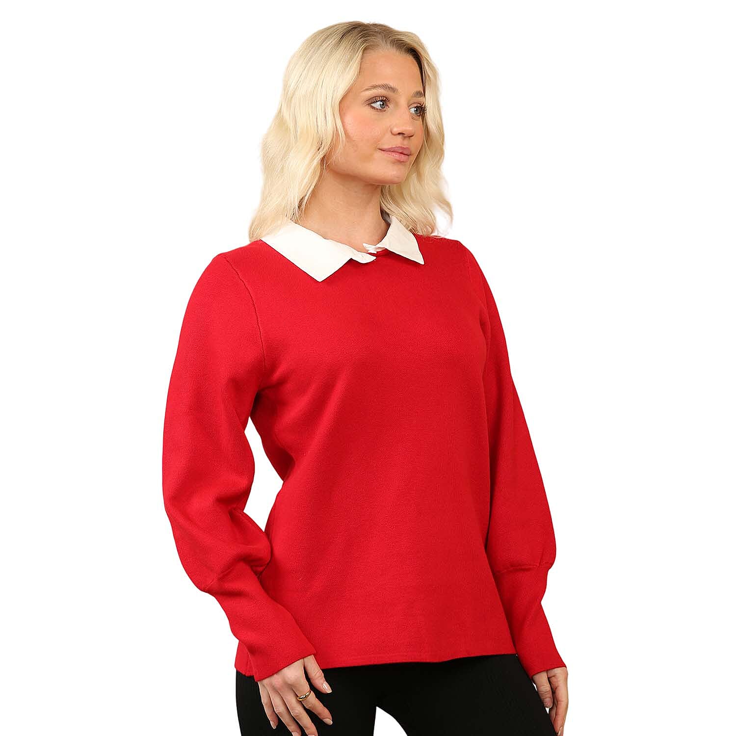 Anamor Jacquard Collar Knitted Jumper (Size - M-L) - Red