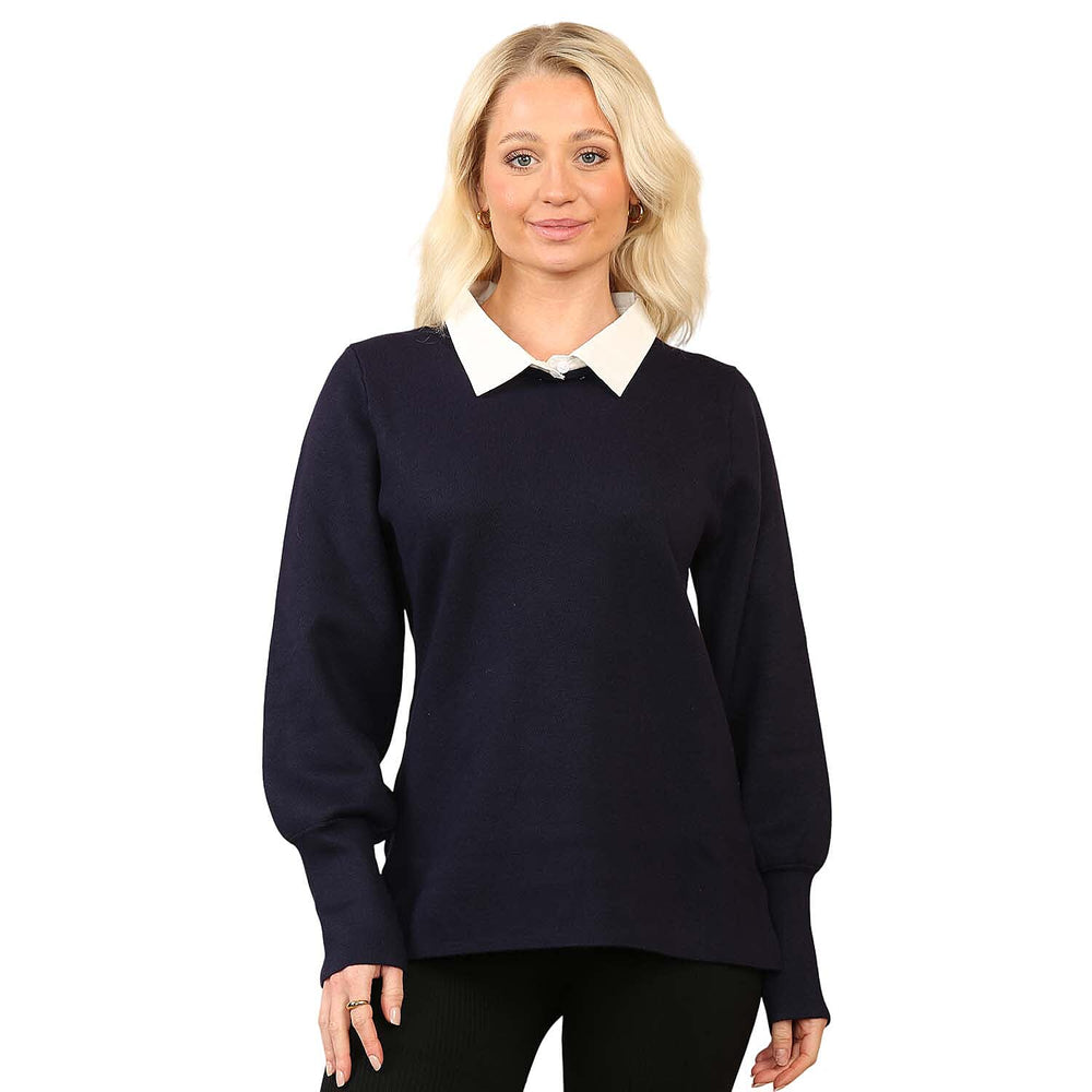 Anamor Jacquard Collar Knitted Jumper (Size - S-M) - Navy