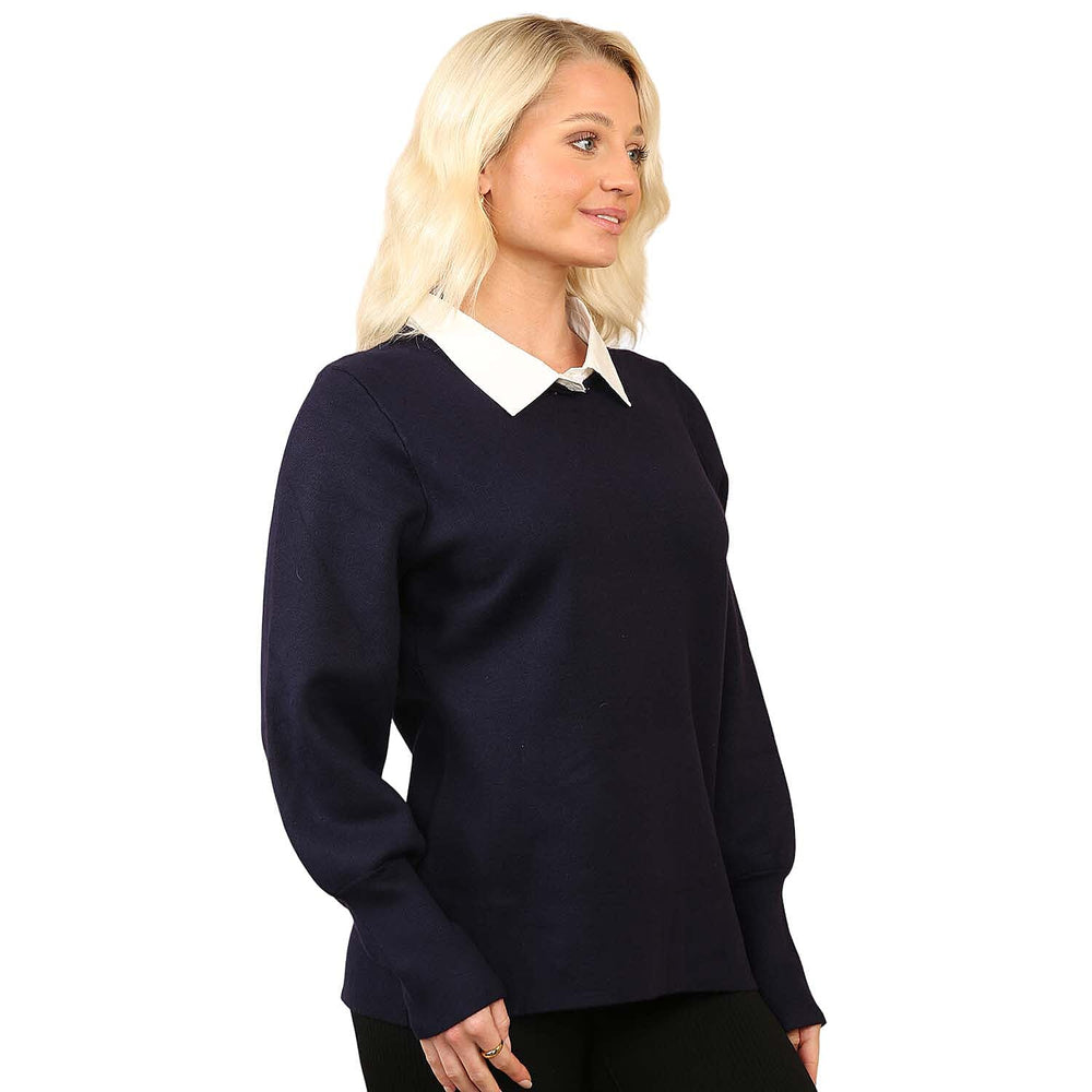 Anamor Jacquard Collar Knitted Jumper (Size - S-M) - Navy
