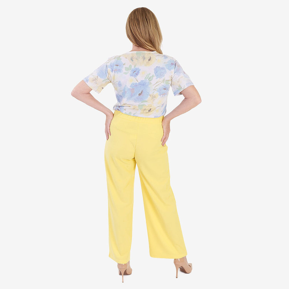 Anamor Crepe Pintuck Wideleg Trousers With Gold Button Detail (Size 16) - Lemon
