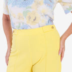 Anamor Crepe Pintuck Wideleg Trousers With Gold Button Detail (Size 18) - Lemon