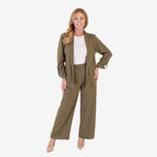 Anamor Crepe Pintuck Wideleg Trousers With Gold Button Detail  (Size - 18) - Olive