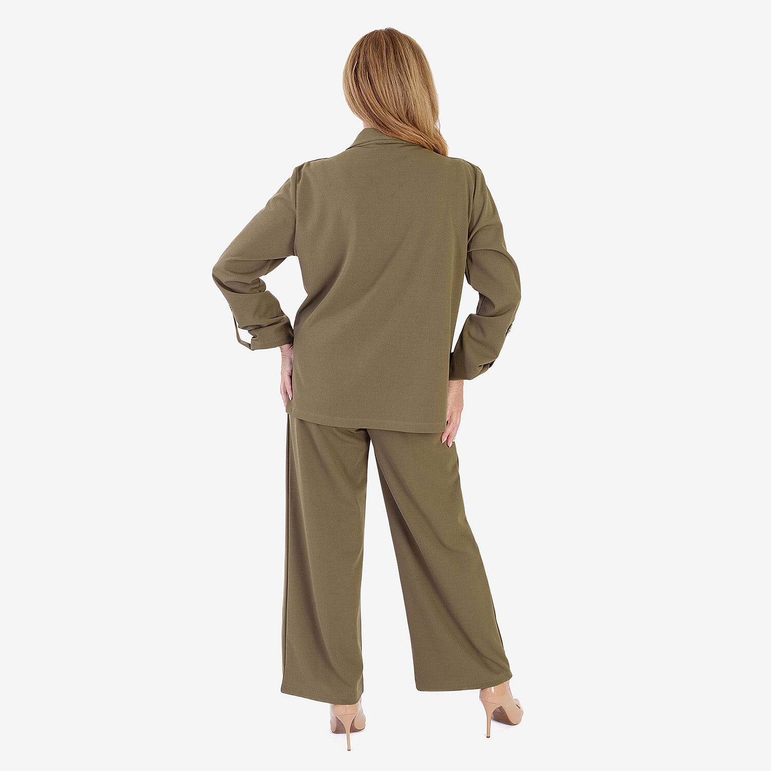 Anamor Crepe Pintuck Wideleg Trousers With Gold Button Detail  (Size - 18) - Olive