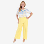 Anamor Crepe Pintuck Wideleg Trousers With Gold Button Detail (Size 20) - Lemon