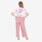 Anamor Crepe Pintuck Wideleg Trousers With Gold Button Detail (Size 20) - Dusty Pink