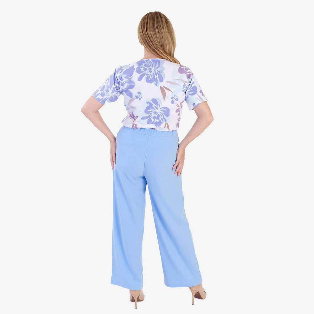 Anamor Scuba Crepe Trousers with Side Lock Gold Button Detail and 27Inch Leg (Size 22) - Lilac