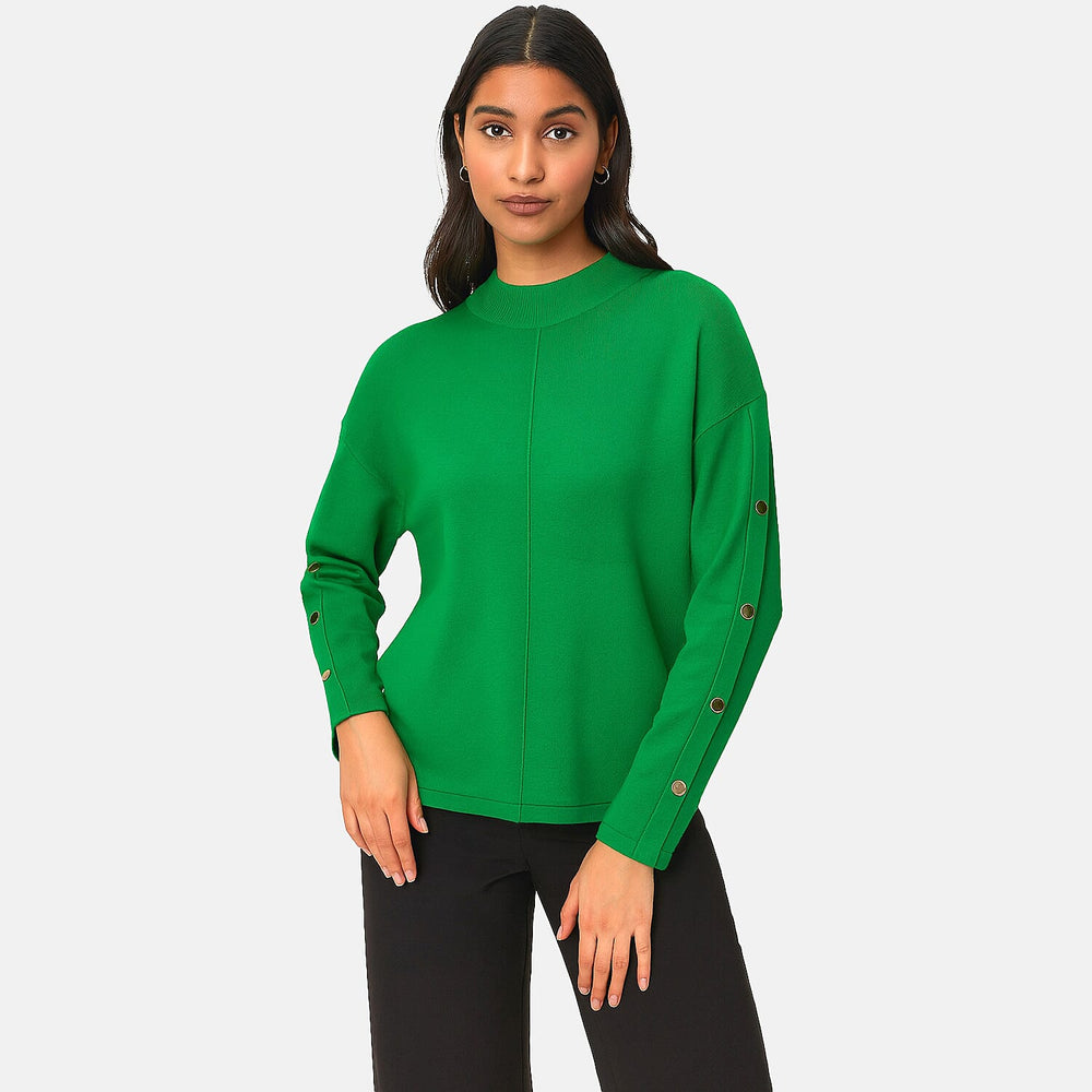 Anamor Gold Button Trim Sleeve Supersoft Jumper (Size M) - Green