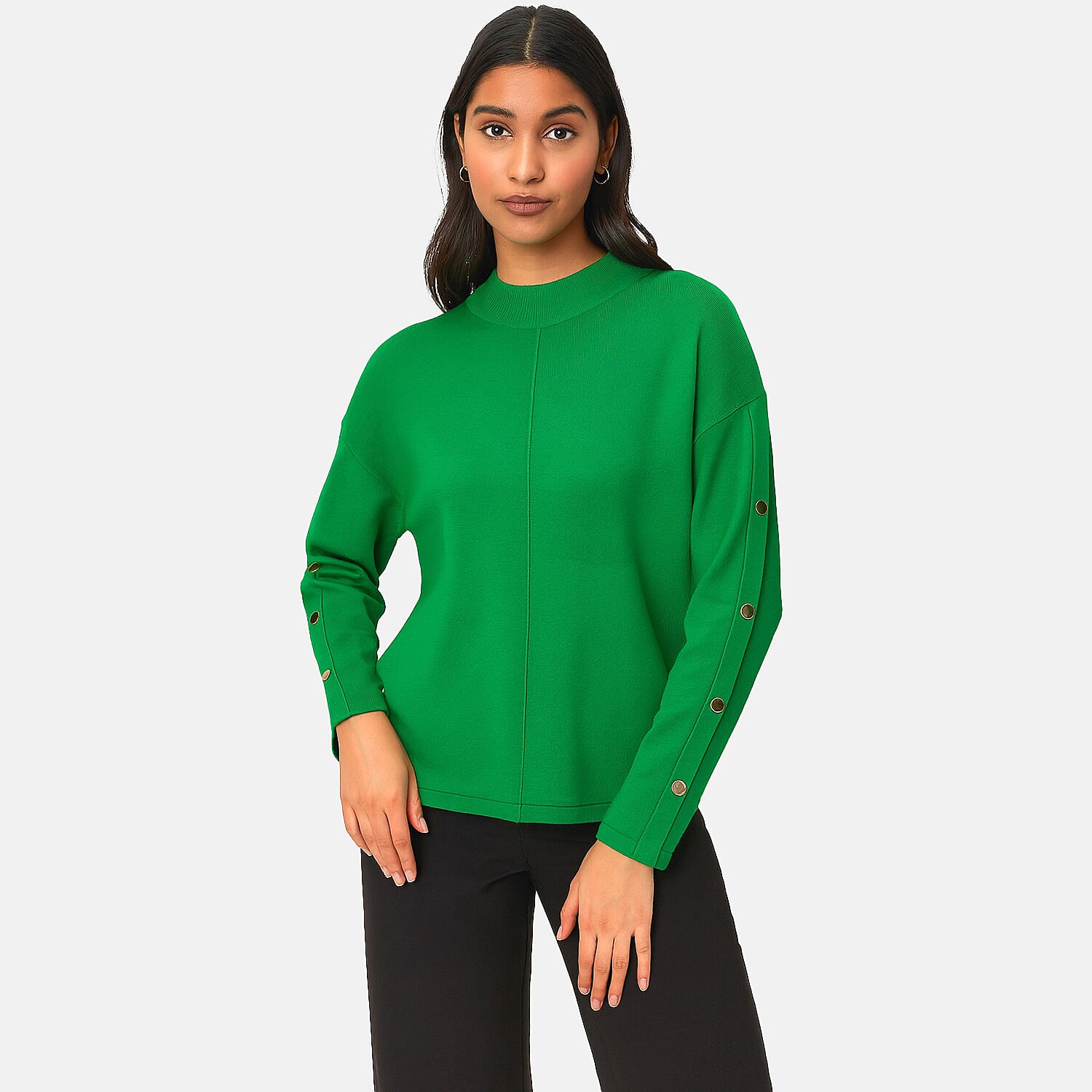 Anamor Gold Button Trim Sleeve Supersoft Jumper (Size M) - Green