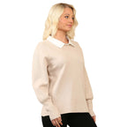 Anamor Jacquard Collar Knitted Jumper (Size - S-M) - Beige