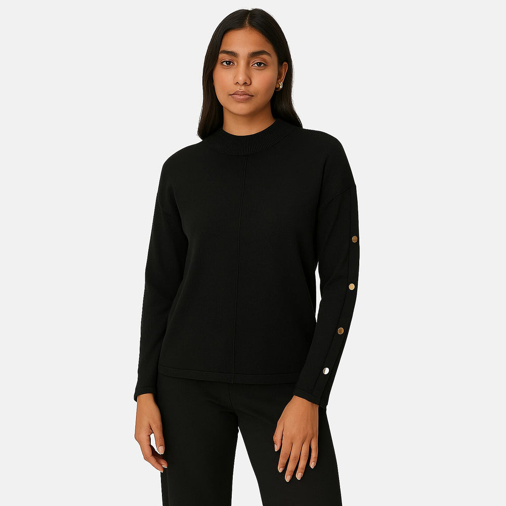 Anamor Gold Button Trim Sleeve Supersoft Jumper (Size S) - Black