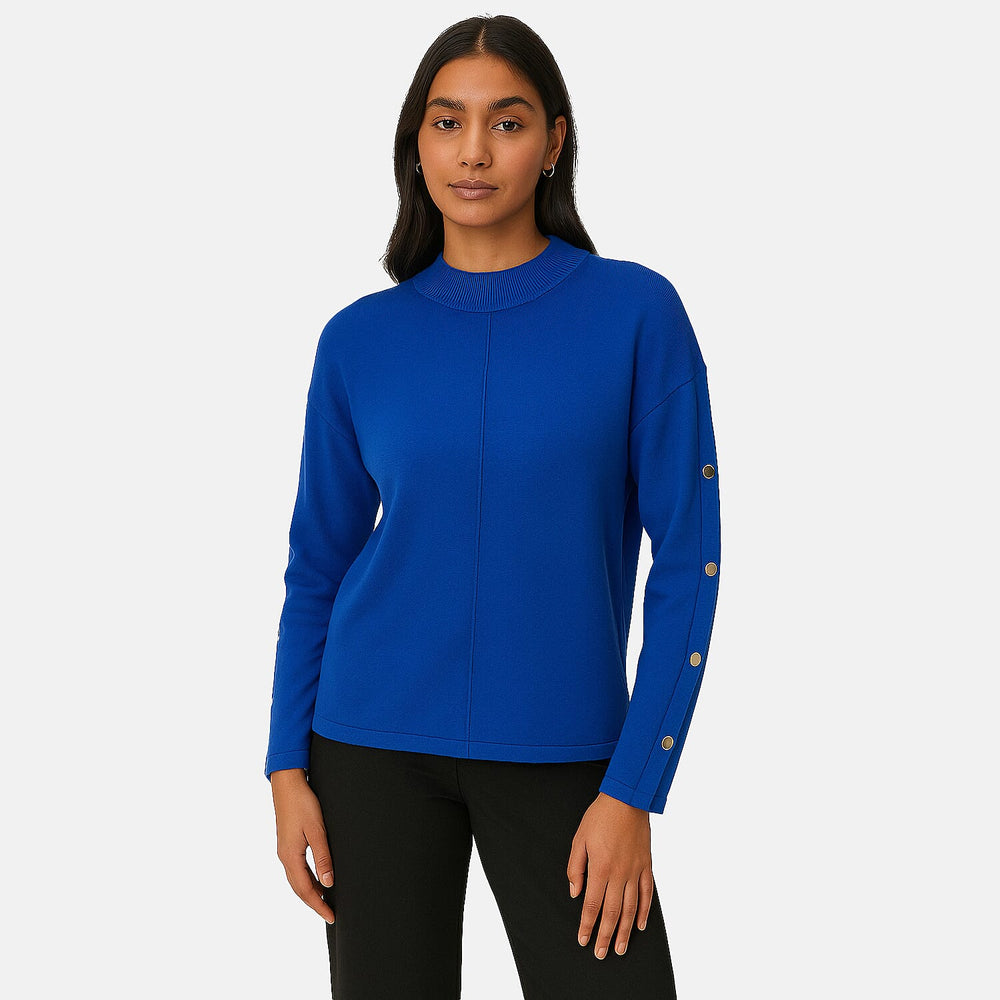 Anamor Gold Button Trim Sleeve Supersoft Jumper (Size S) - Cobalt