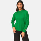 Anamor Gold Button Trim Sleeve Supersoft Jumper (Size S) - Green
