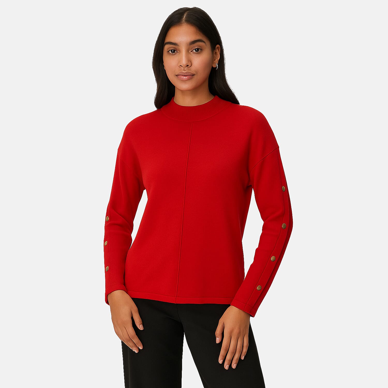 Anamor Gold Button Trim Sleeve Supersoft Jumper (Size XL) - Red
