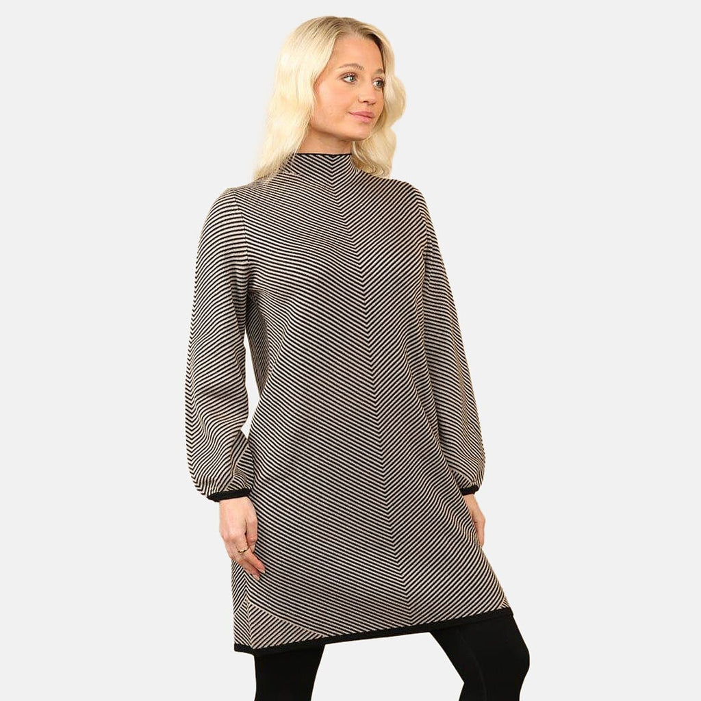Anamor Classic Striped Knitted Midi Dress (Size - M-L) - Beige