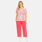 Anamor Abstract Swirl Print Short Sleeve Casual T-Shirt (Size L) -Pink