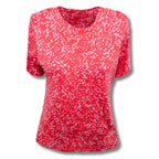 Anamor Speckled Print Round Neck Top With Tab Sleeves (Size M) - Coral