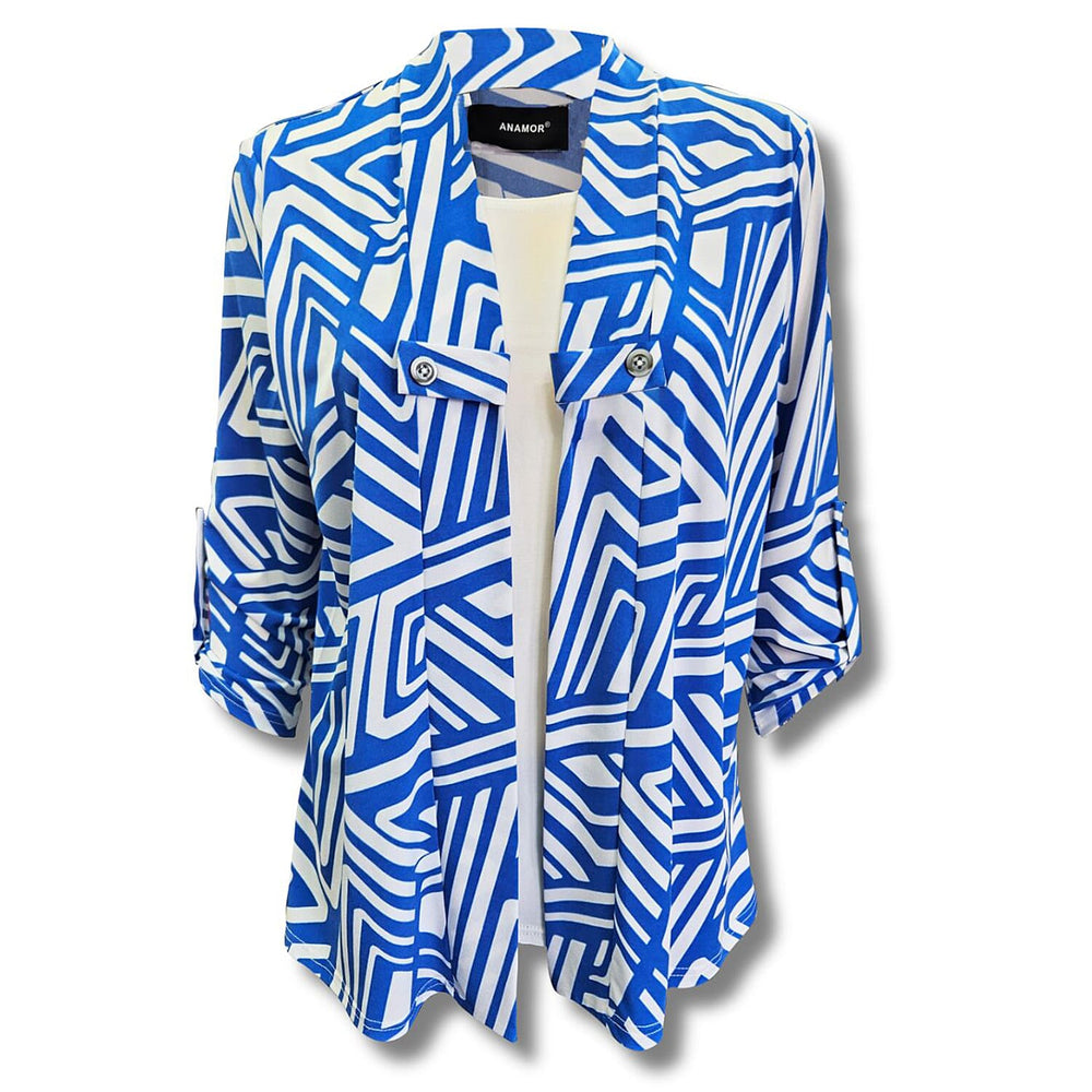 Anamor Zig Zag Print 2-in-1 Cardigan-Top (Size XL) - Blue