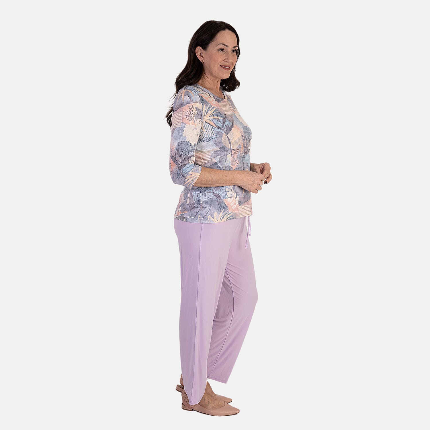 Anamor Printed Long Sleeve Top (Size L) - Lilac