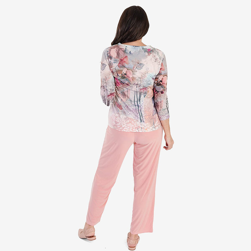 Anamor Printed Long Sleeve Top (Size L) - Salmon Pink