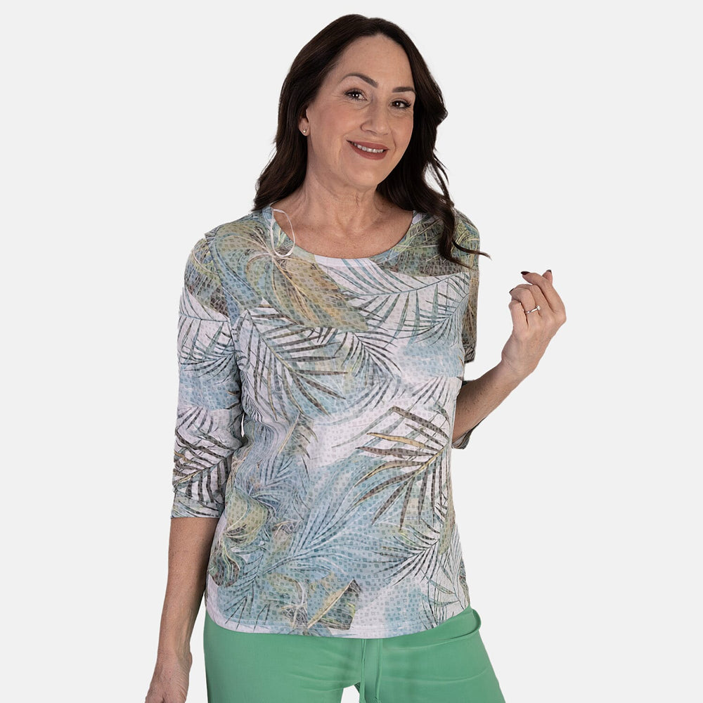 Anamor Printed Long Sleeve Top (Size S) - Aqua Leaf