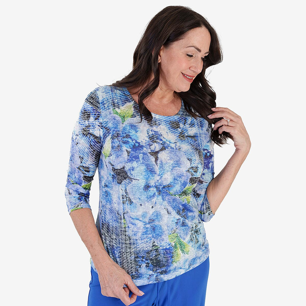 Anamor Printed Long Sleeve Top (Size S) - Cobalt