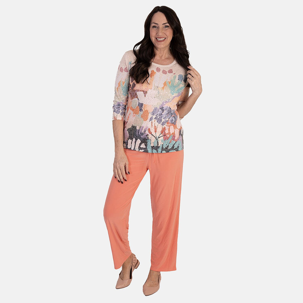 Anamor Printed Long Sleeve Top (Size XL) - Coral