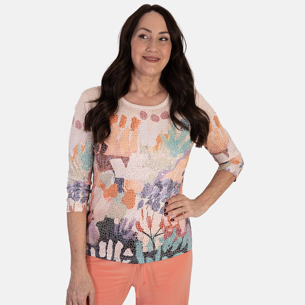 Anamor Printed Long Sleeve Top (Size XL) - Coral