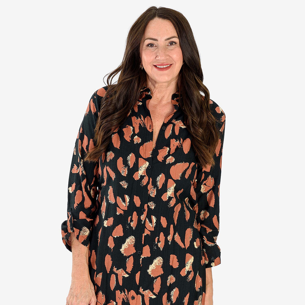 Anamor Printed Shirt Dress (Size S-M) - Black